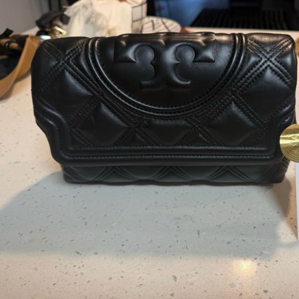 Tory Burch Black Quilted Leather Wristlet Clutch